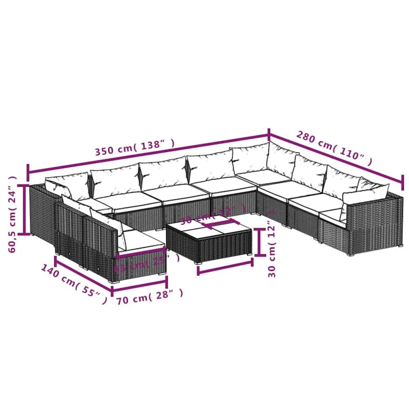 vidaXL Salon de jardin modulaire d'extérieur en résine tressée - 70 x 70 x 60,5 cm