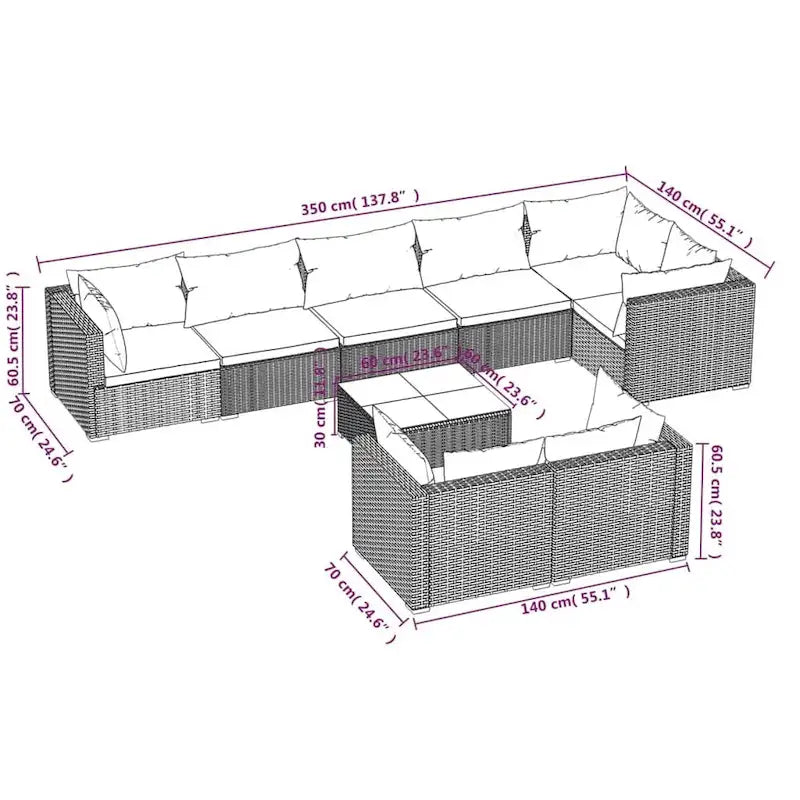 vidaXL Salon de jardin modulaire d'extérieur en résine tressée - 70 x 70 x 60,5 cm