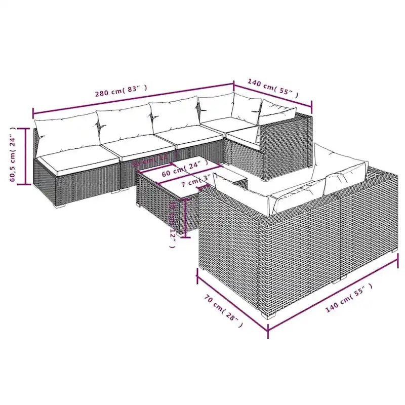vidaXL Salon de jardin modulaire d'extérieur en résine tressée - 70 x 70 x 60,5 cm