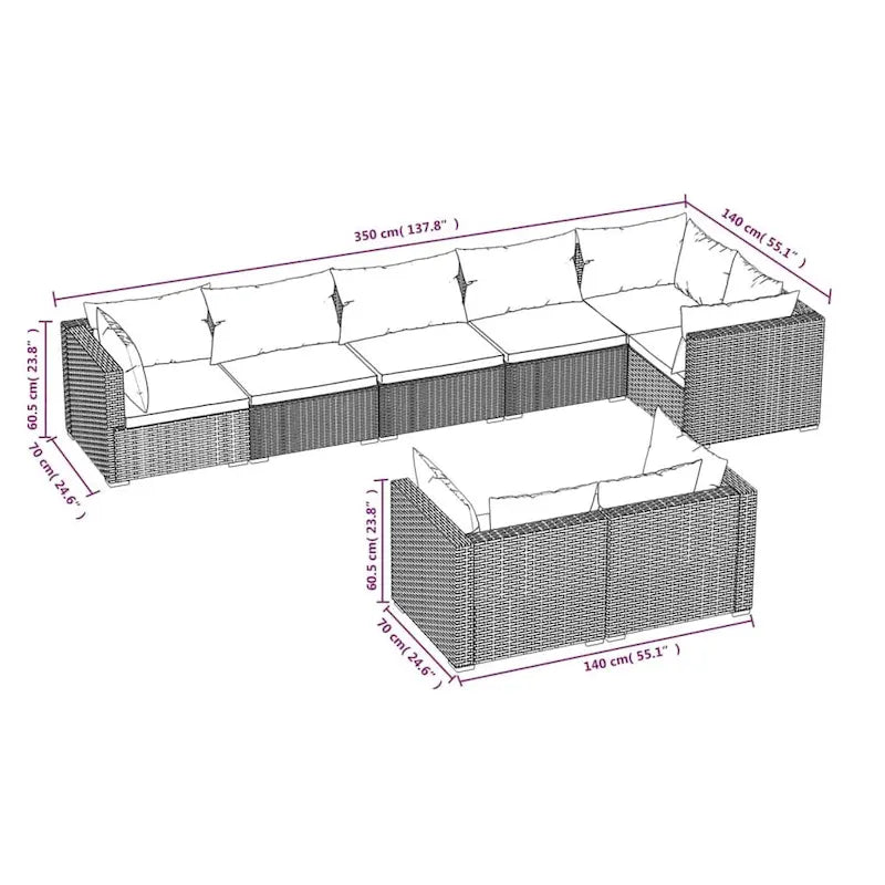 vidaXL Salon de jardin modulaire d'extérieur en résine tressée - 70 x 70 x 60,5 cm
