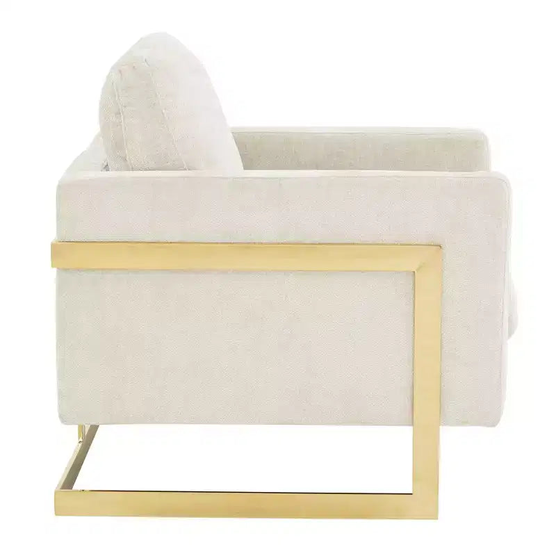 Fauteuil d'appoint rembourré en bouclette avec cadre en acier inoxydable doré