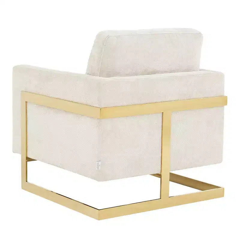 Fauteuil d'appoint rembourré en bouclette avec cadre en acier inoxydable doré