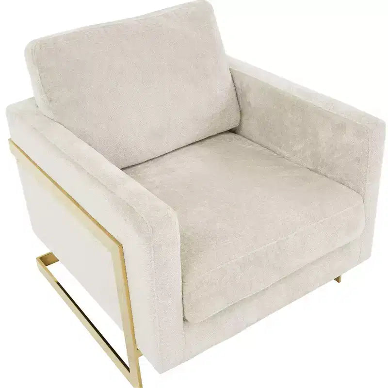 Fauteuil d'appoint rembourré en bouclette avec cadre en acier inoxydable doré