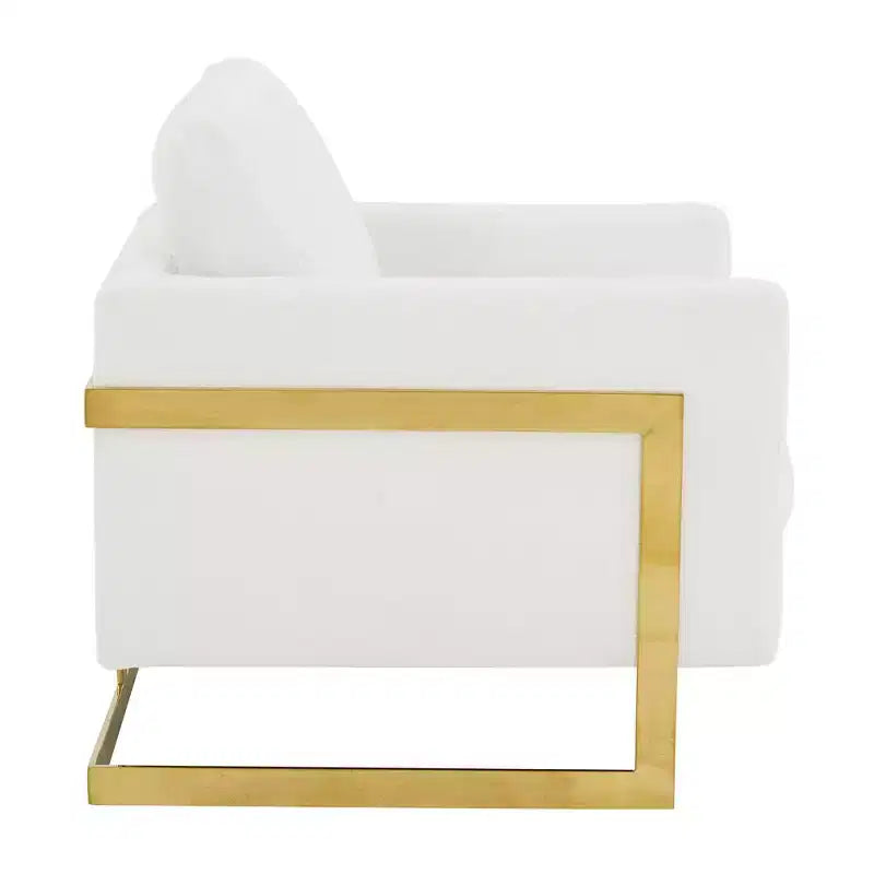 Fauteuil d'appoint rembourré en bouclette avec cadre en acier inoxydable doré