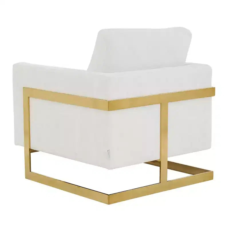 Fauteuil d'appoint rembourré en bouclette avec cadre en acier inoxydable doré