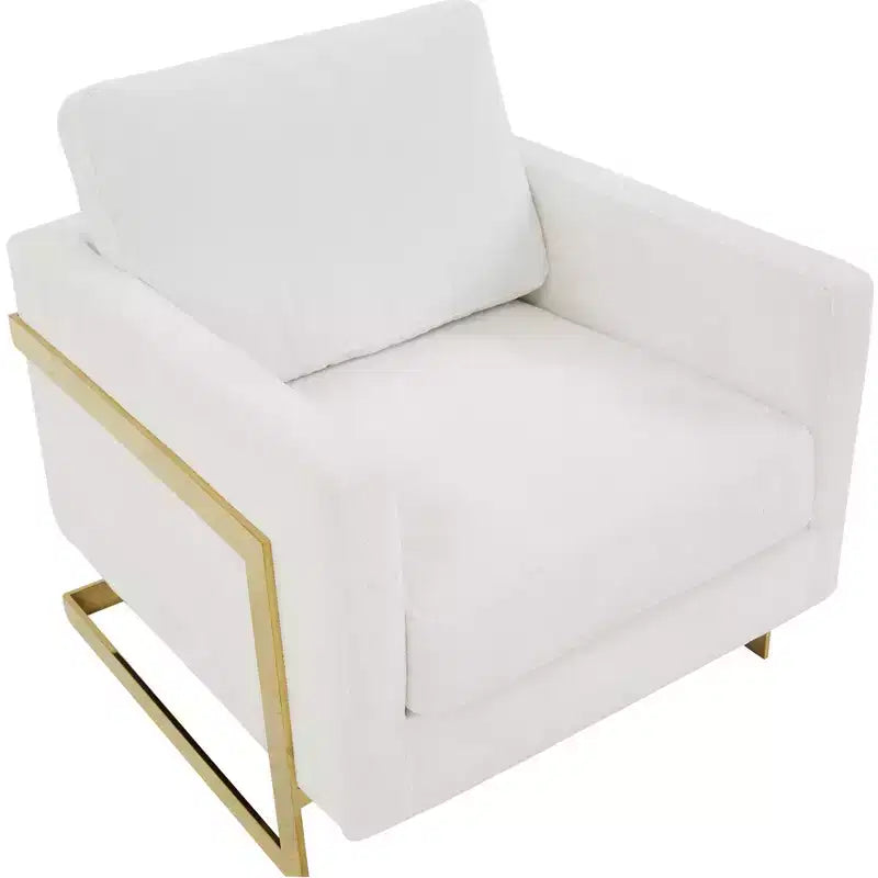 Fauteuil d'appoint rembourré en bouclette avec cadre en acier inoxydable doré