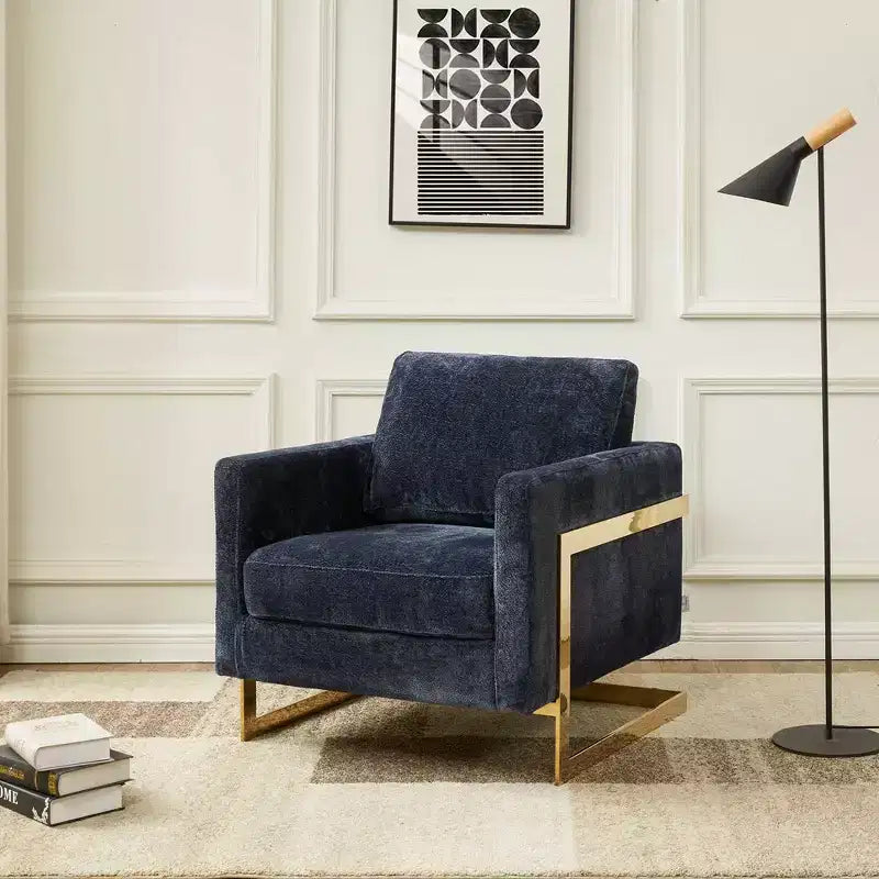 Fauteuil d'appoint rembourré en bouclette avec cadre en acier inoxydable doré