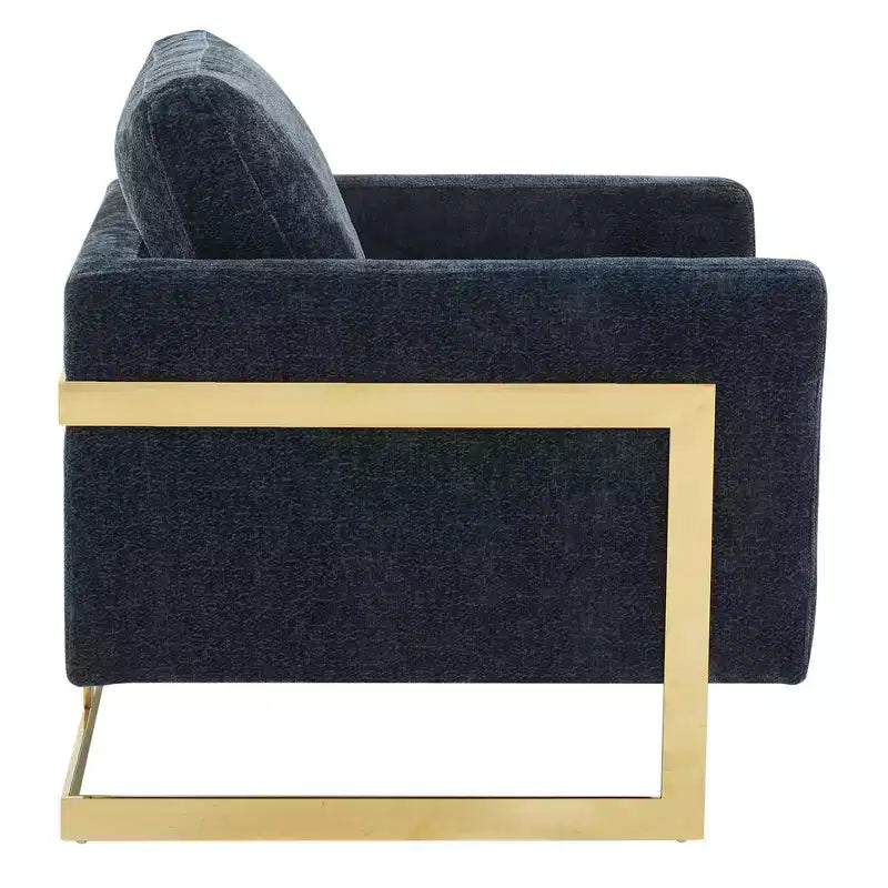 Fauteuil d'appoint rembourré en bouclette avec cadre en acier inoxydable doré