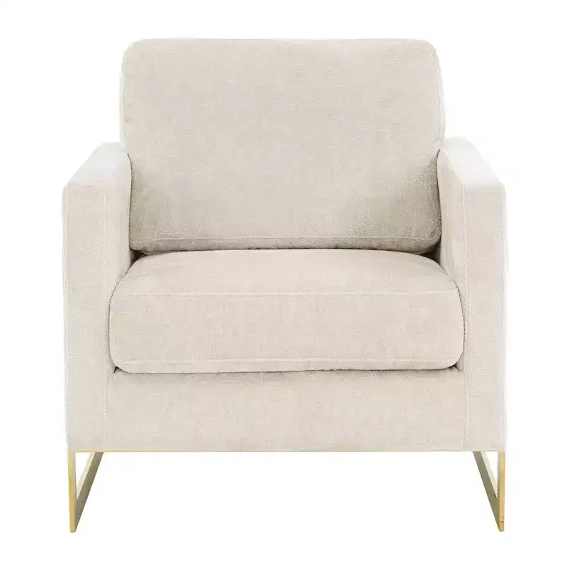 Fauteuil d'appoint rembourré en bouclette avec cadre en acier inoxydable doré