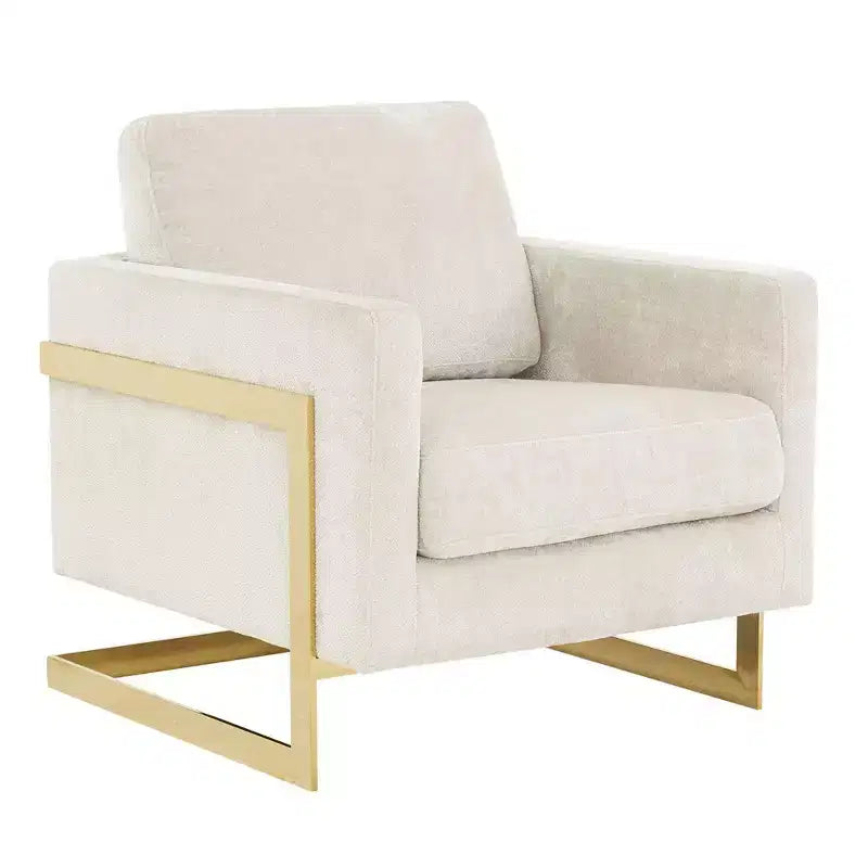 Fauteuil d'appoint rembourré en bouclette avec cadre en acier inoxydable doré