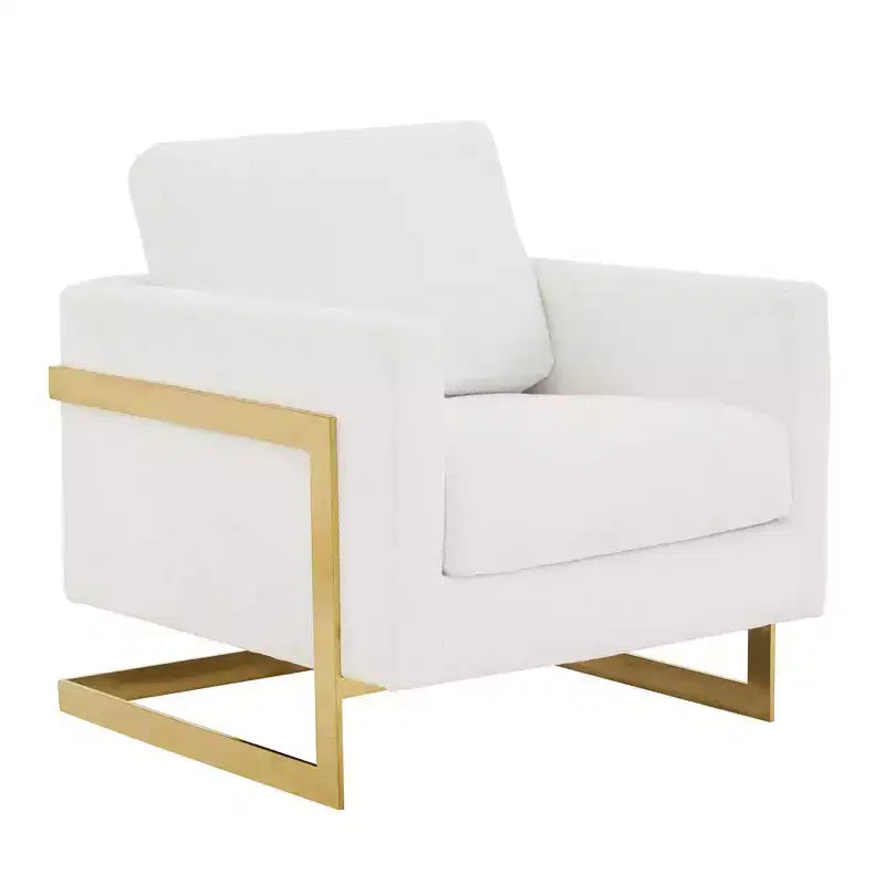 Fauteuil d'appoint rembourré en bouclette avec cadre en acier inoxydable doré