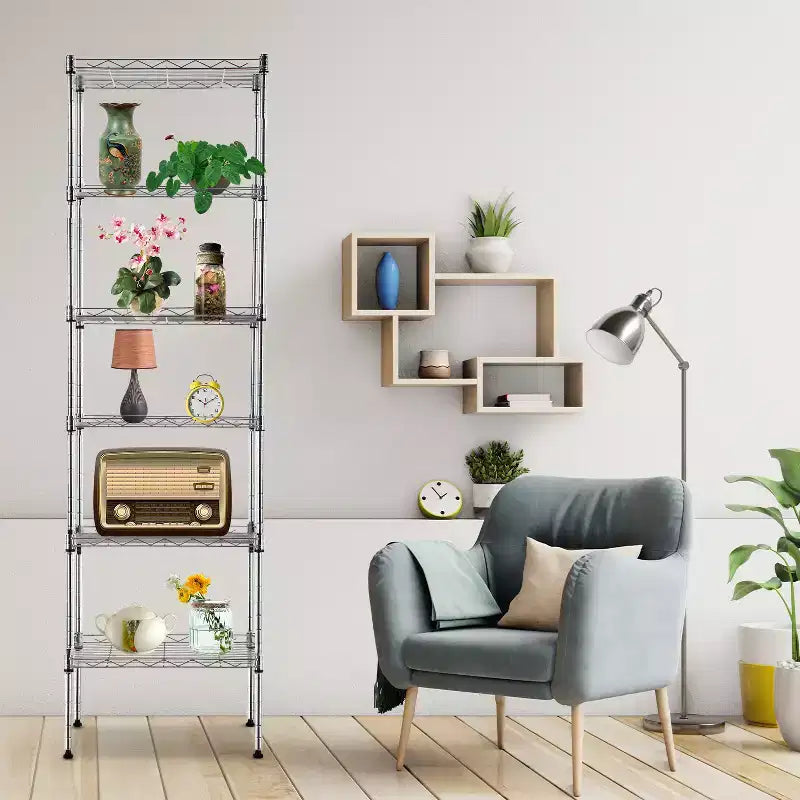 Étagère de rangement métallique à 6 niveaux, support de stockage robuste, organisateur de garage en métal