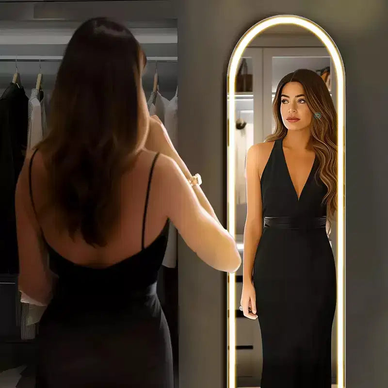 Miroir pleine longueur sans cadre arqué avec lumière LED et 3 températures de couleur