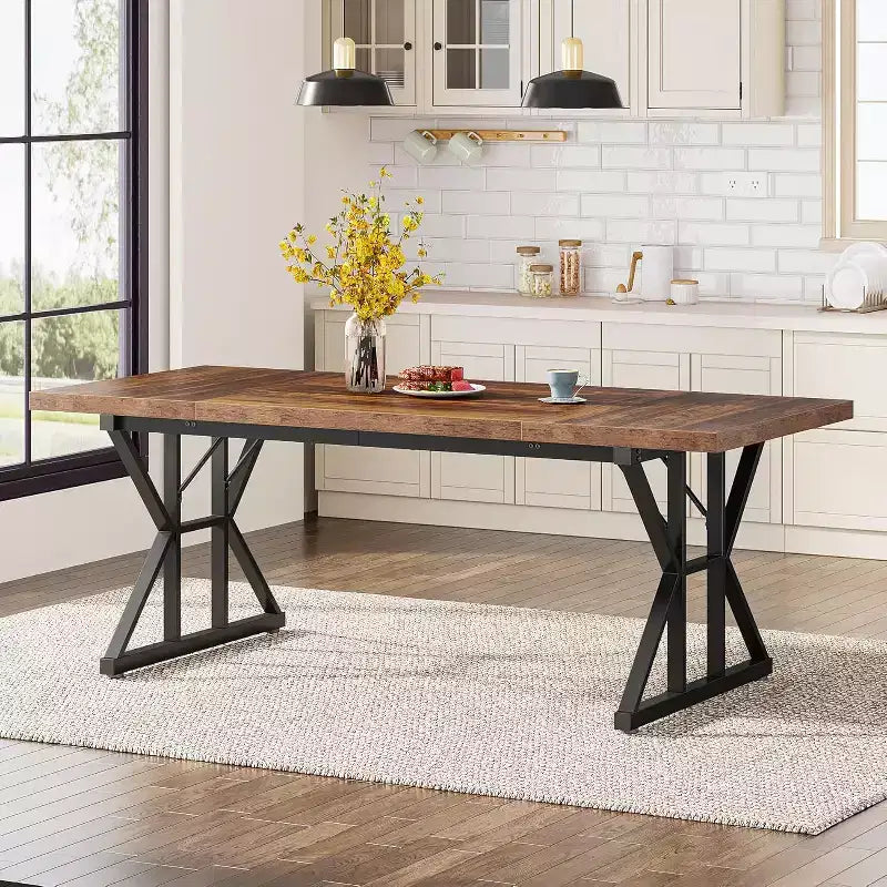 Table à manger rectangulaire en bois de 180 cm pour 6 personnes