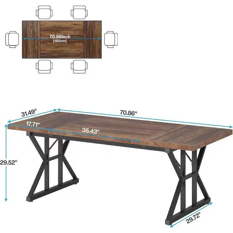 Table à manger rectangulaire en bois de 180 cm pour 6 personnes