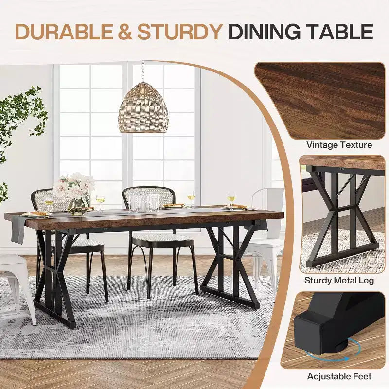 Table à manger rectangulaire en bois de 180 cm pour 6 personnes