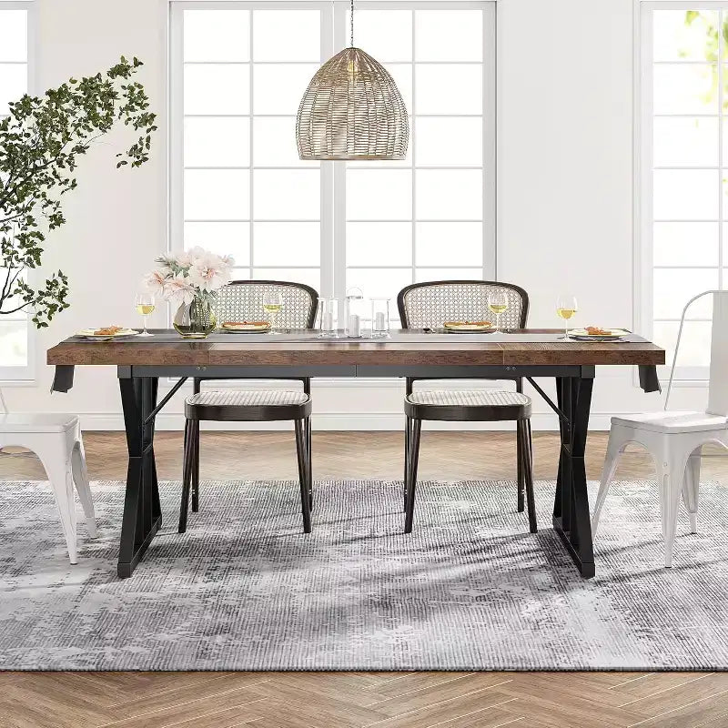 Table à manger rectangulaire en bois de 180 cm pour 6 personnes