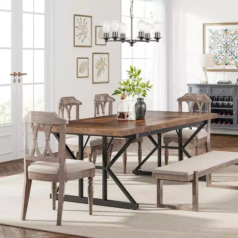 Table à manger rectangulaire en bois de 180 cm pour 6 personnes