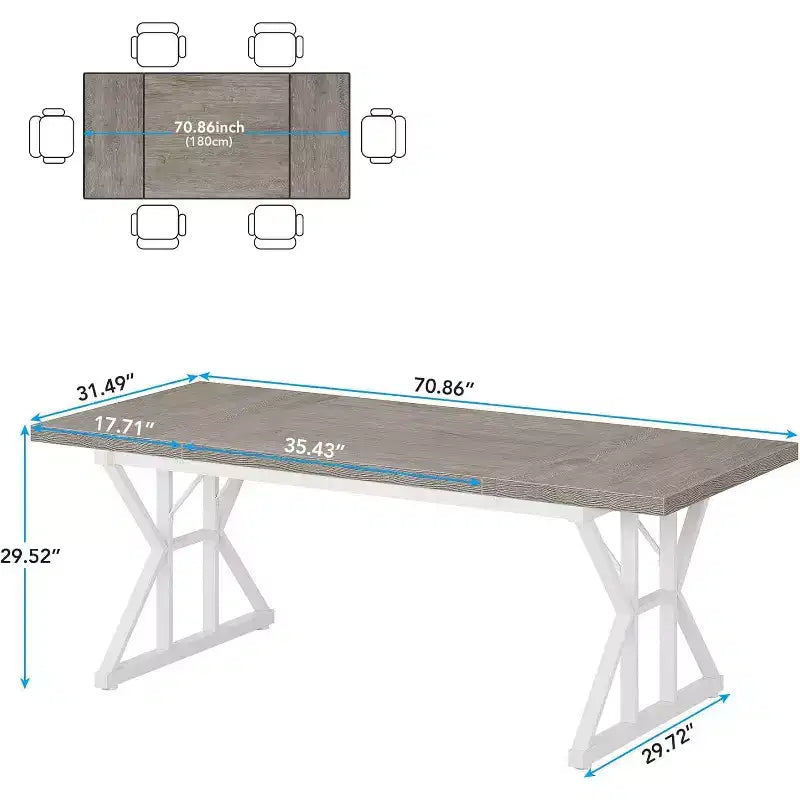 Table à manger rectangulaire en bois de 180 cm pour 6 personnes