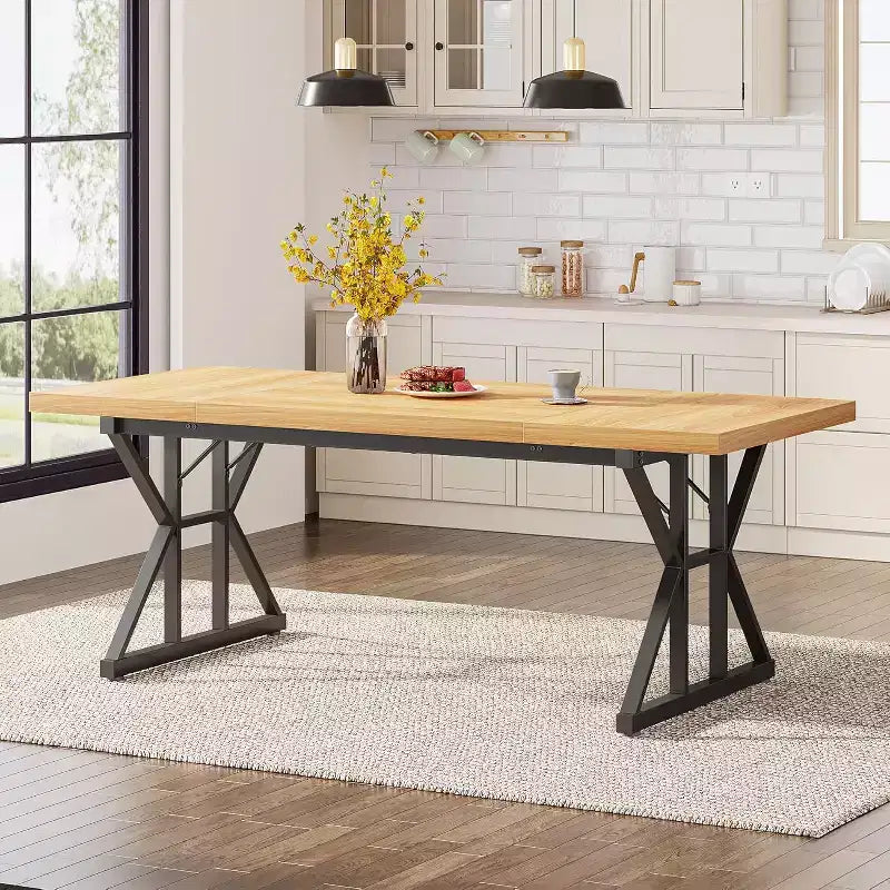 Table à manger rectangulaire en bois de 180 cm pour 6 personnes
