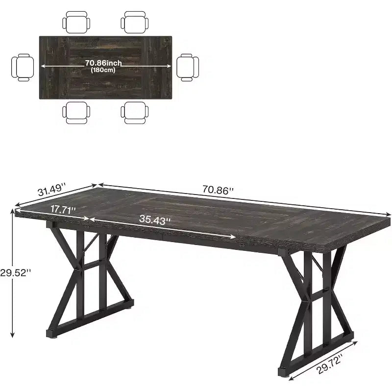 Table à manger rectangulaire en bois de 180 cm pour 6 personnes