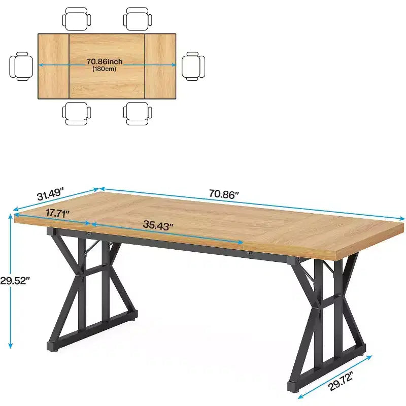 Table à manger rectangulaire en bois de 180 cm pour 6 personnes