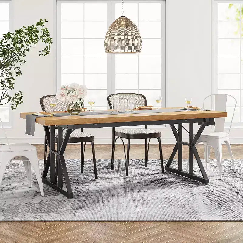Table à manger rectangulaire en bois de 180 cm pour 6 personnes