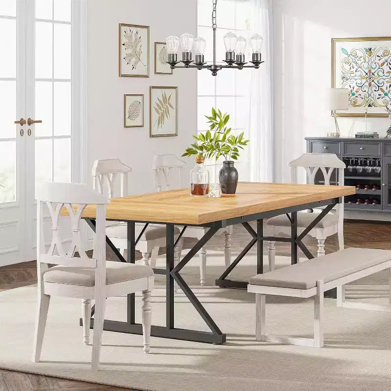 Table à manger rectangulaire en bois de 180 cm pour 6 personnes