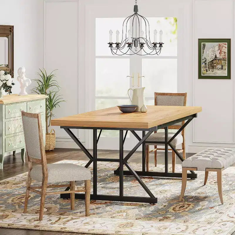 Table à manger rectangulaire en bois de 180 cm pour 6 personnes
