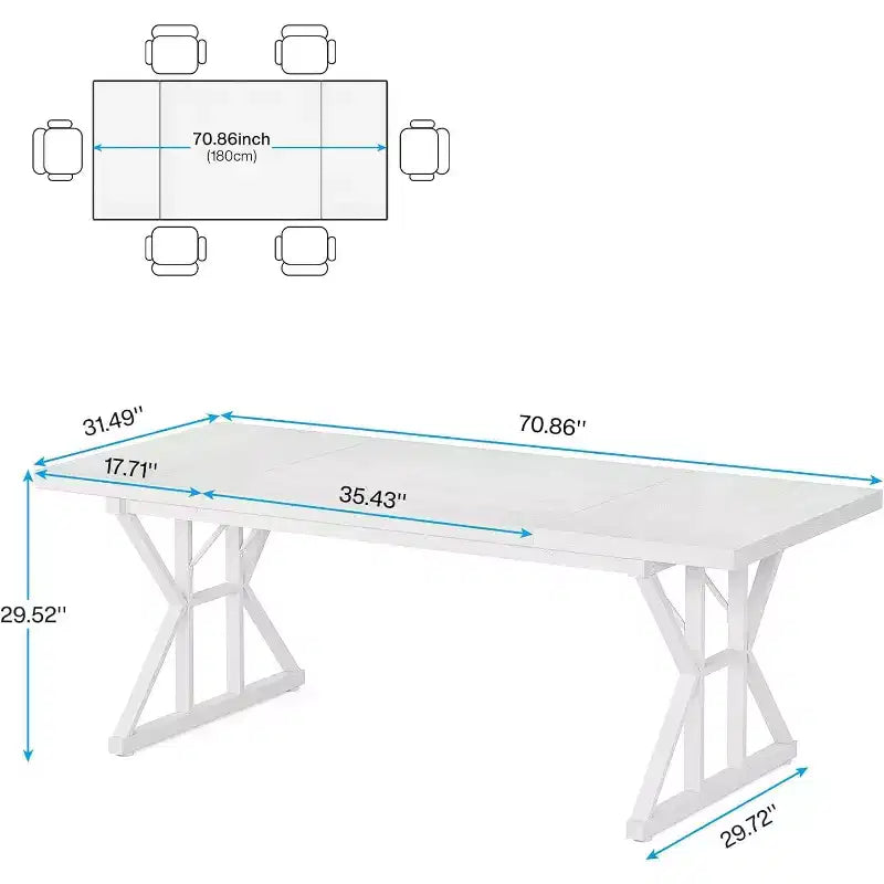 Table à manger rectangulaire en bois de 180 cm pour 6 personnes