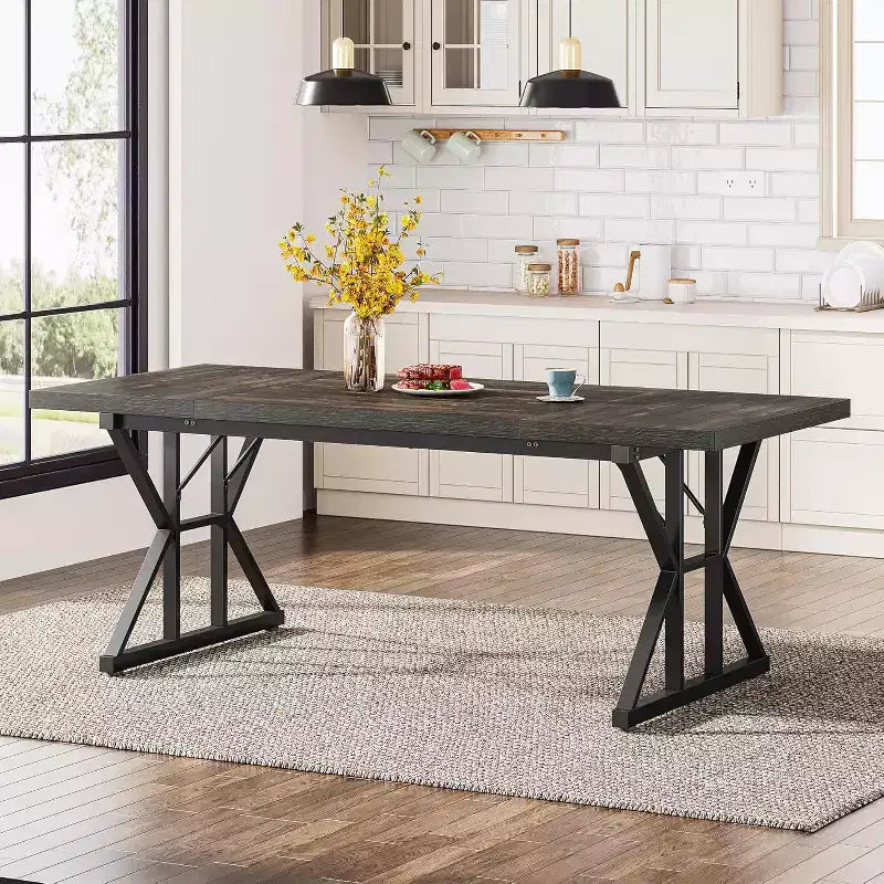 Table à manger rectangulaire en bois de 180 cm pour 6 personnes