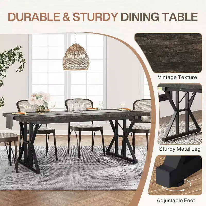 Table à manger rectangulaire en bois de 180 cm pour 6 personnes