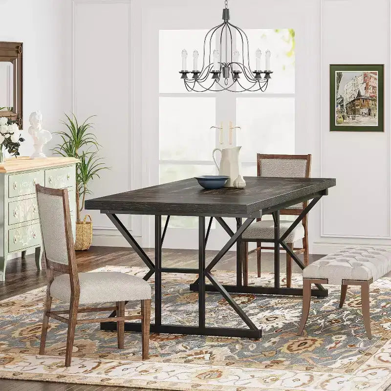 Table à manger rectangulaire en bois de 180 cm pour 6 personnes