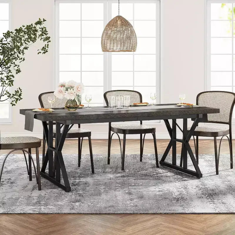 Table à manger rectangulaire en bois de 180 cm pour 6 personnes