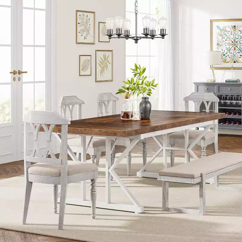 Table à manger rectangulaire en bois de 180 cm pour 6 personnes
