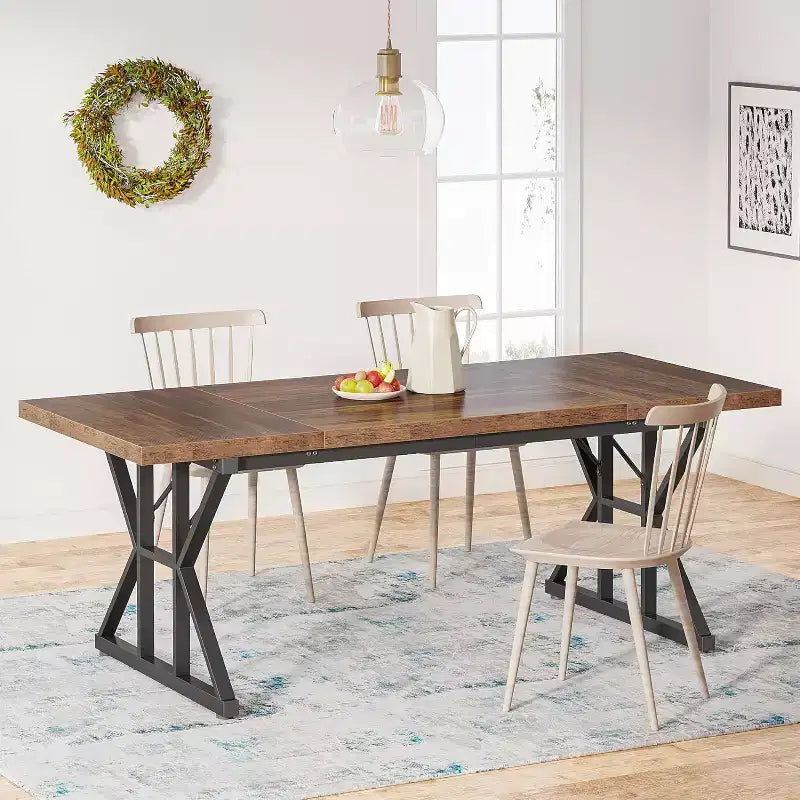 Table à manger rectangulaire en bois de 180 cm pour 6 personnes