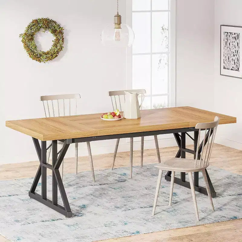 Table à manger rectangulaire en bois de 180 cm pour 6 personnes