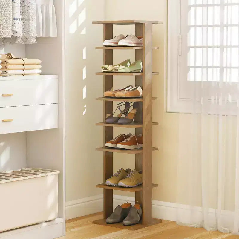 Étagère à chaussures 7 niveaux en bois, blanche/noire