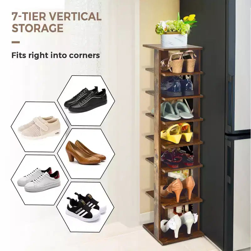 Étagère à chaussures 7 niveaux en bois, blanche/noire