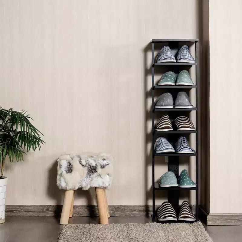 Étagère à chaussures 7 niveaux en bois, blanche/noire