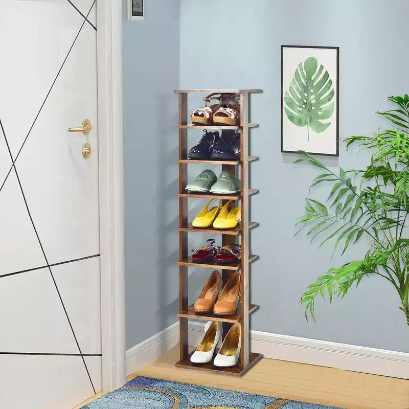 Étagère à chaussures 7 niveaux en bois, blanche/noire
