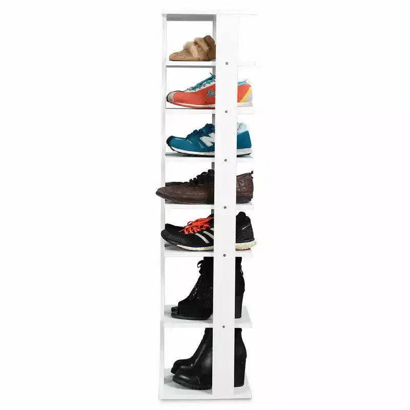 Étagère à chaussures 7 niveaux en bois, blanche/noire