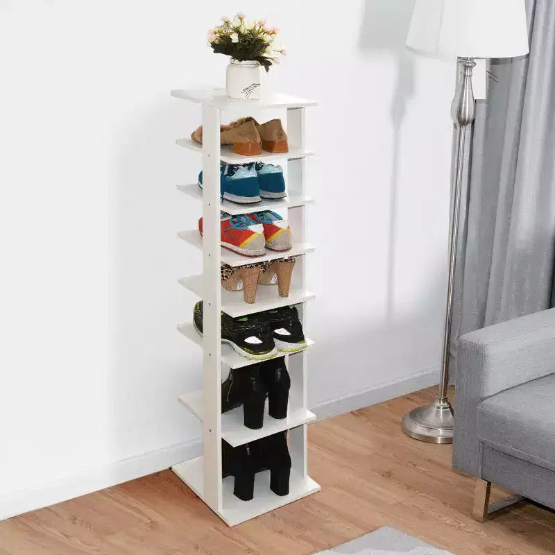 Étagère à chaussures 7 niveaux en bois, blanche/noire