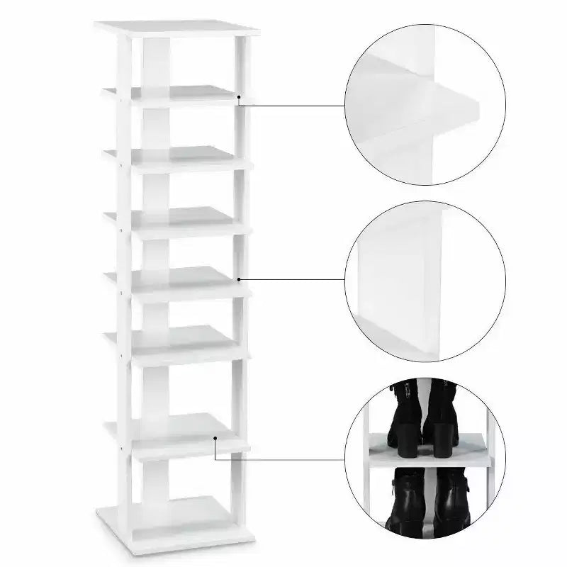 Étagère à chaussures 7 niveaux en bois, blanche/noire