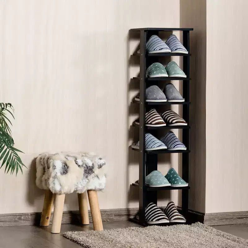 Étagère à chaussures 7 niveaux en bois, blanche/noire