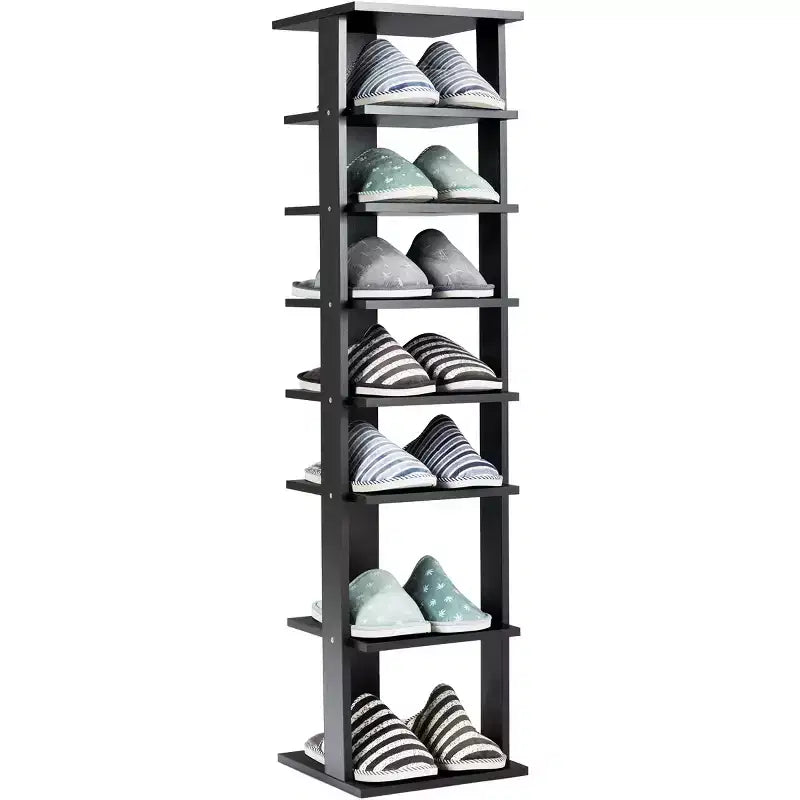 Étagère à chaussures 7 niveaux en bois, blanche/noire