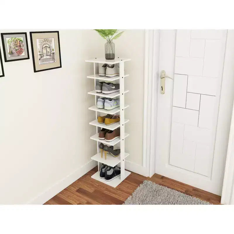 Étagère à chaussures 7 niveaux en bois, blanche/noire