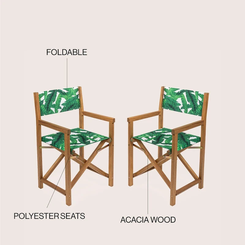 Chaise de réalisateur pliable en bois d'acacia d'extérieur vintage classique Waldo avec siège en toile, (lot de 2) par JONATHAN Y