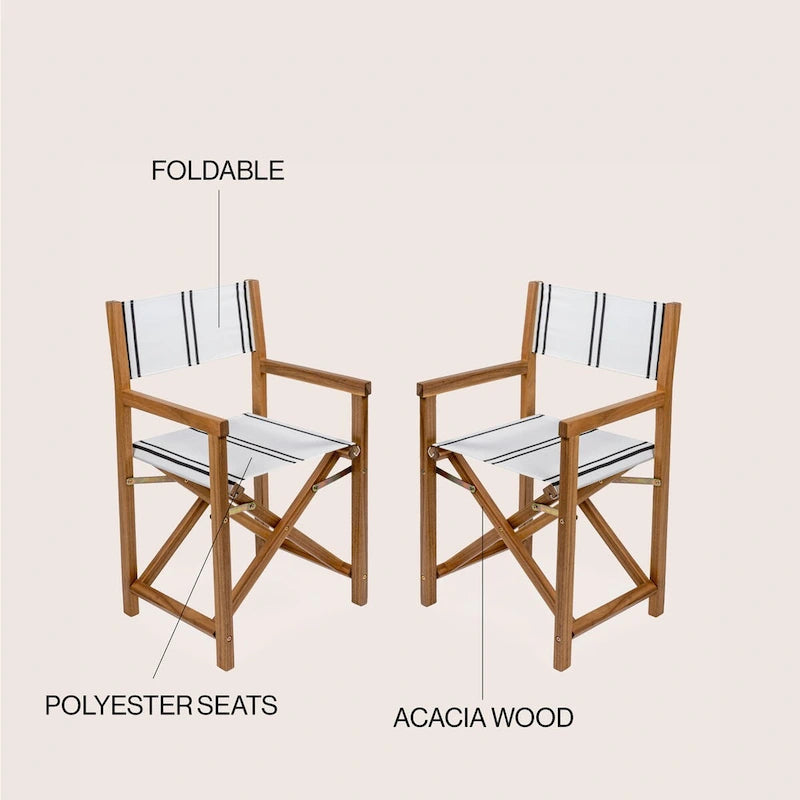 Chaise de réalisateur pliable en bois d'acacia d'extérieur vintage classique Waldo avec siège en toile, (lot de 2) par JONATHAN Y