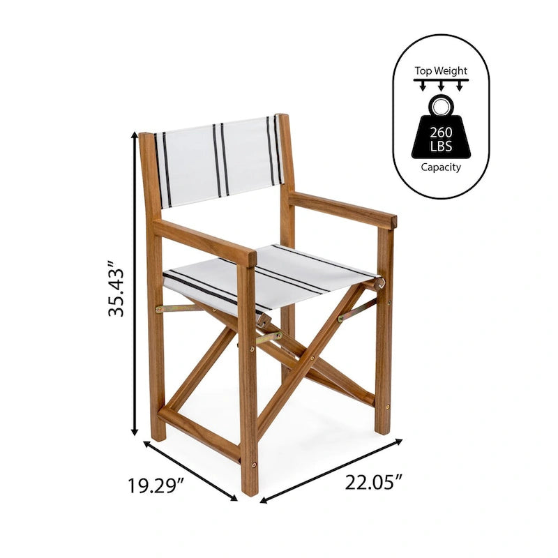 Chaise de réalisateur pliable en bois d'acacia d'extérieur vintage classique Waldo avec siège en toile, (lot de 2) par JONATHAN Y